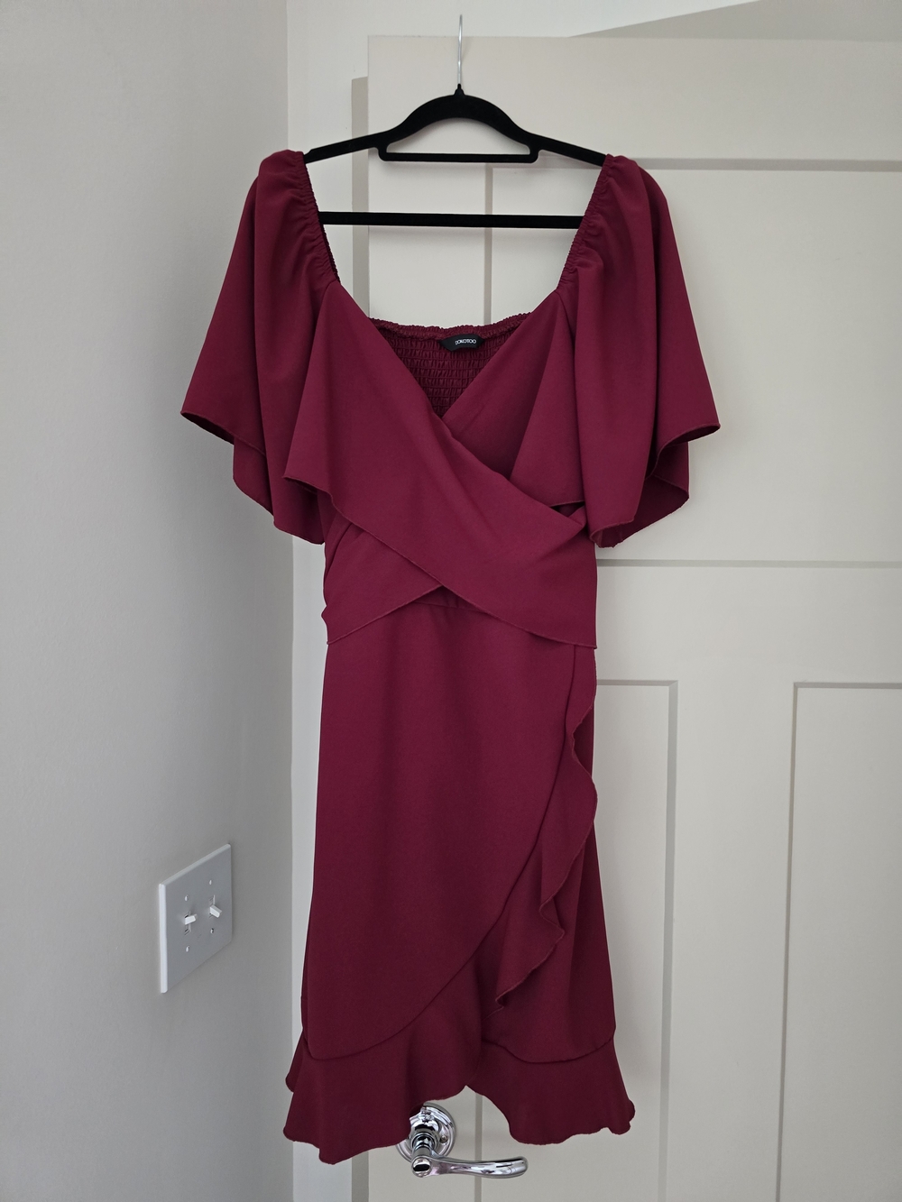 Flutter-Sleeve Burgundy Midi Dress